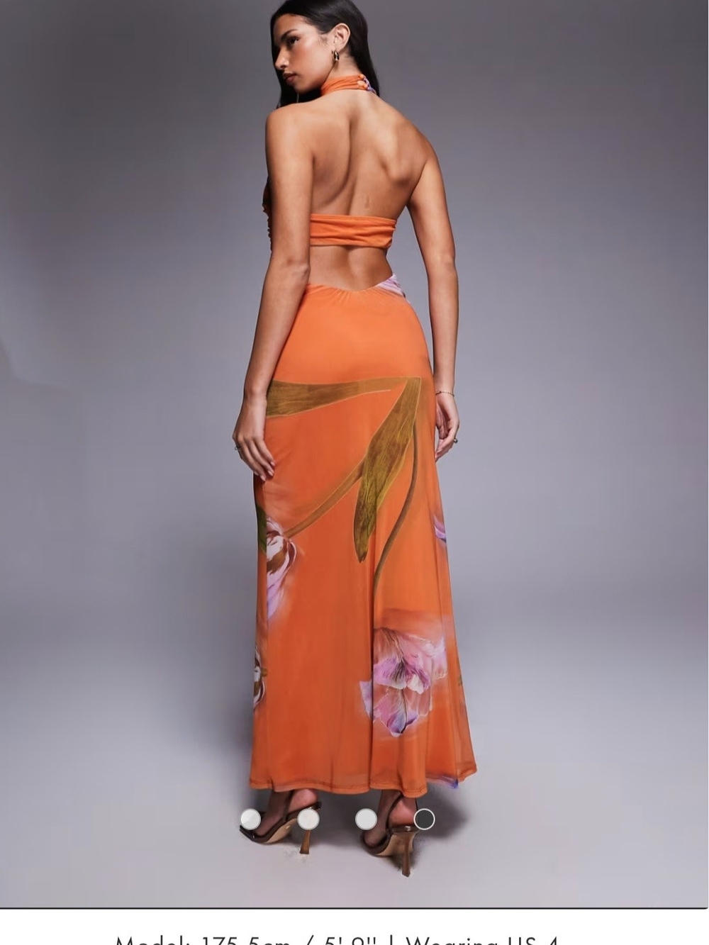 ASOS Orange Floral Halter Maxi Dress - Picture 3 of 6